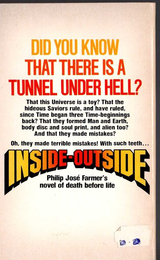 Philip Jose Farmer  INSIDE-OUTSIDE magnified rear book cover image