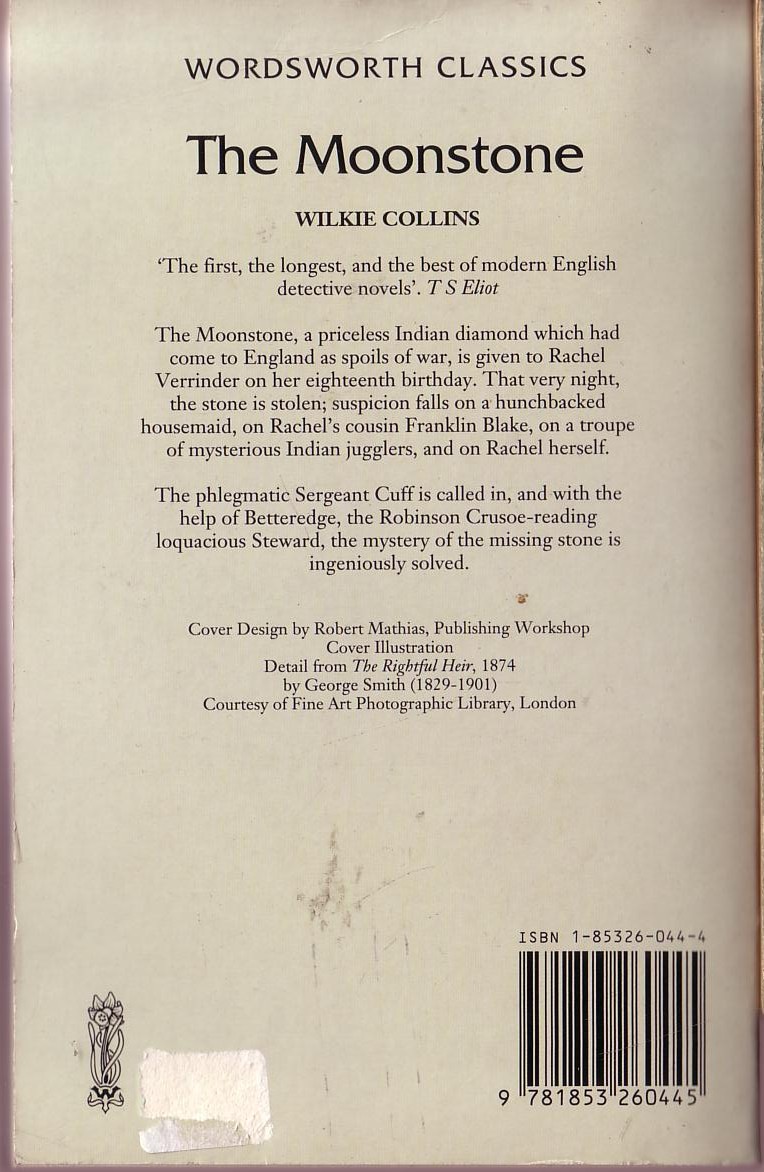 Wilkie Collins  THE MOONSTONE magnified rear book cover image