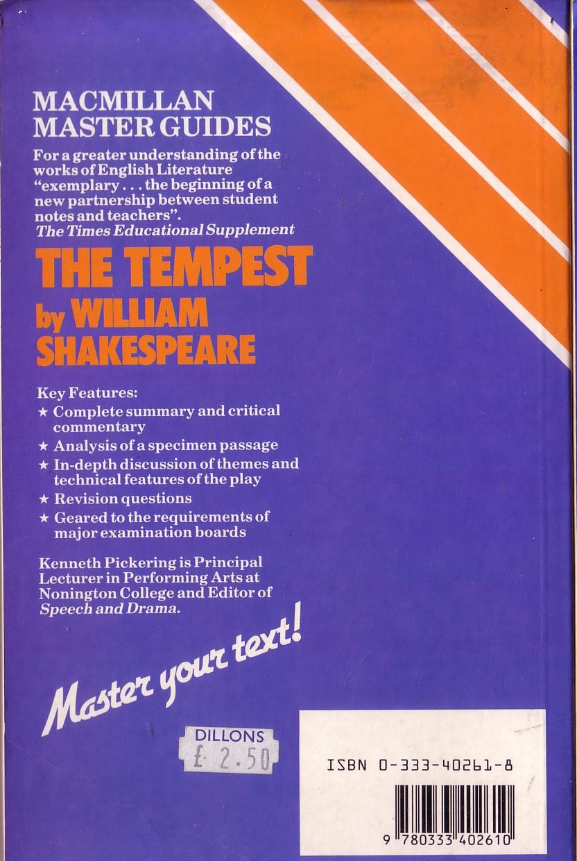 (Kenneth Pickering) THE TEMPEST (by William Shakespeare) magnified rear book cover image