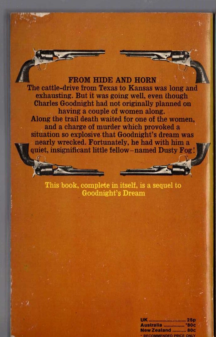 J.T. Edson  FROM HIDE AND HORN magnified rear book cover image