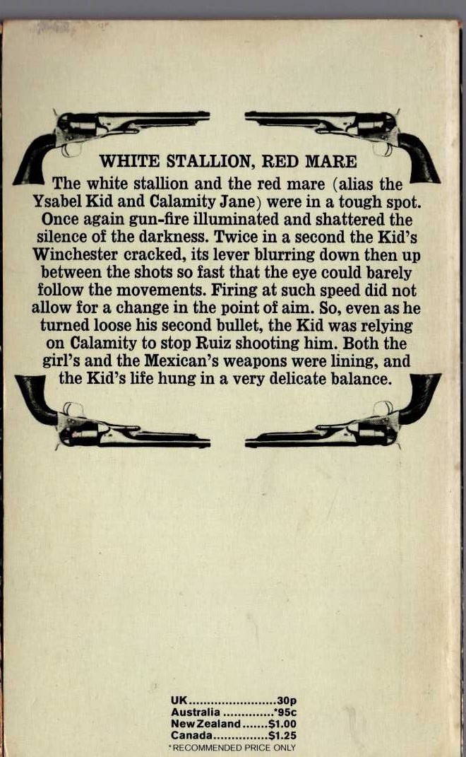 J.T. Edson  WHITE STALLION, RED MARE magnified rear book cover image