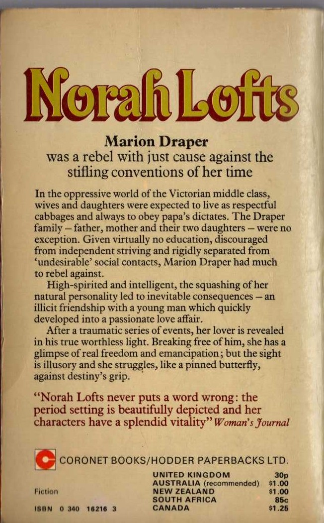 Norah Lofts  LOVERS ALL UNTRUE magnified rear book cover image