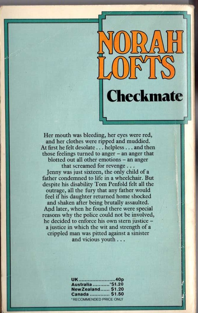 Norah Lofts  CHECKMATE magnified rear book cover image