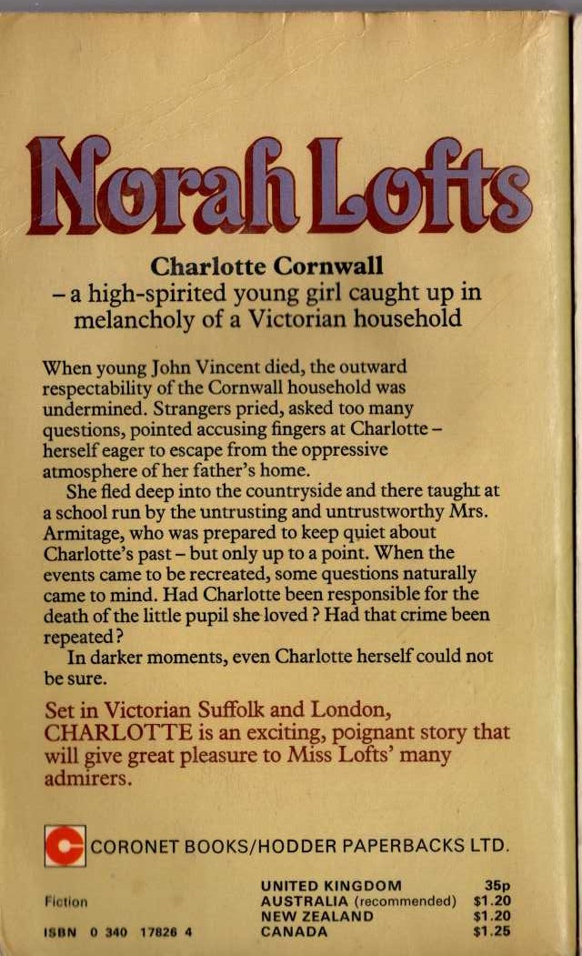 Norah Lofts  CHARLOTTE magnified rear book cover image
