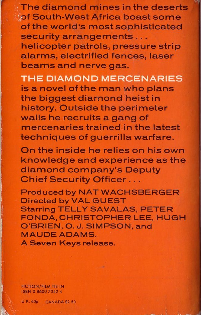 John Carter  THE DIAMOND MERCENARIES (Telly Savalis) magnified rear book cover image