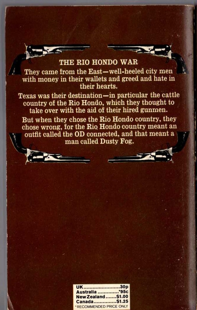 J.T. Edson  THE RIO HONDO WAR magnified rear book cover image