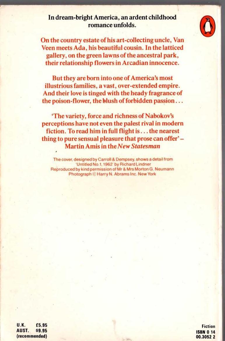 Vladimir Nabokov  ADA magnified rear book cover image