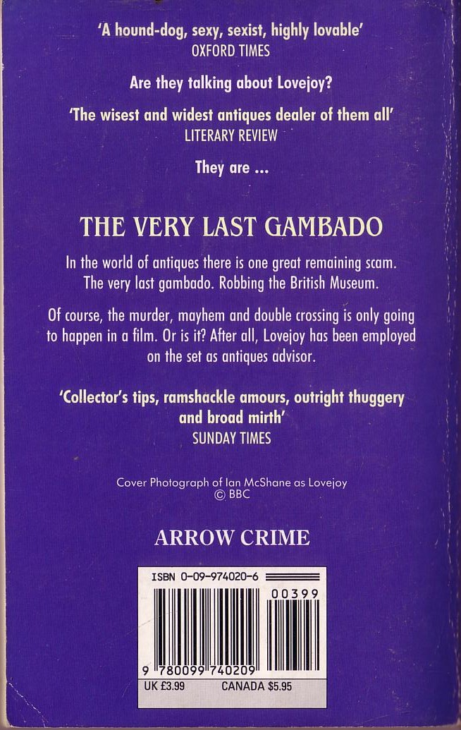 Jonathan Gash  THE VERY LAST GAMBADO (Ian McShane) magnified rear book cover image