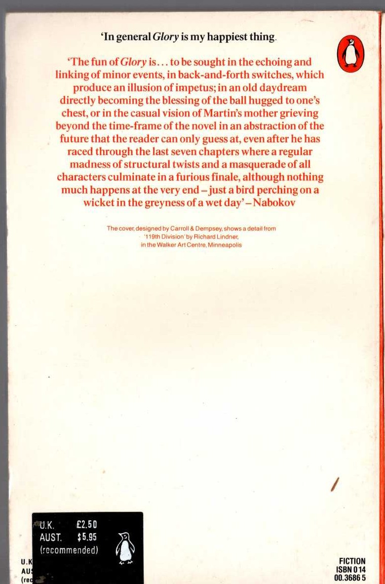Vladimir Nabokov  GLORY magnified rear book cover image