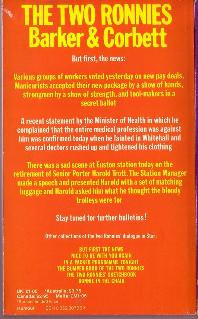 The Two Ronnies  AND IT'S HELLO FROM HIM... magnified rear book cover image