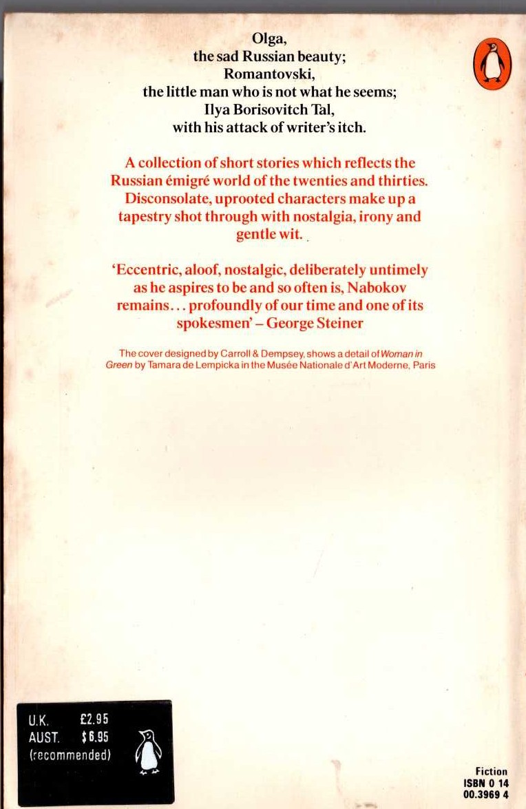 Vladimir Nabokov  A RUSSIAN BEAUTY magnified rear book cover image