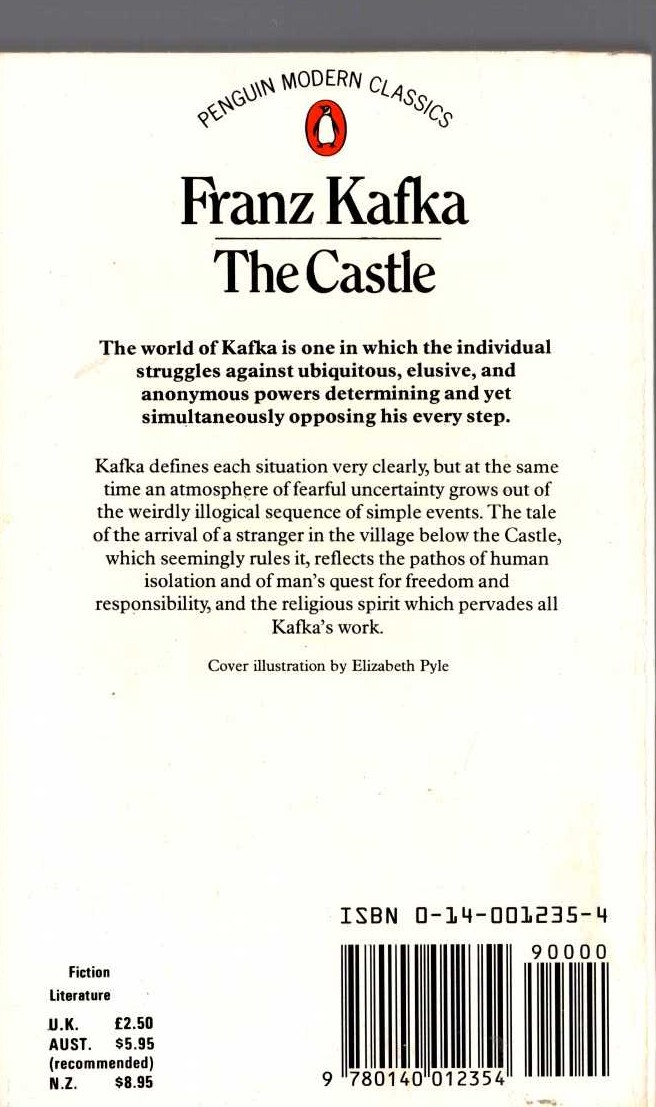 Franz Kafka  THE CASTLE magnified rear book cover image