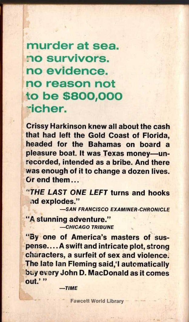 John D. MacDonald  THE LAST ONE LEFT magnified rear book cover image