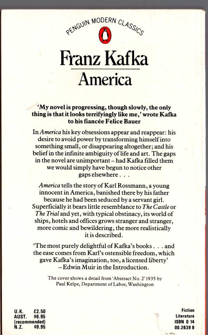 Franz Kafka  AMERICA magnified rear book cover image