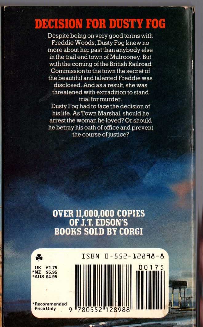 J.T. Edson  DECISION FOR DUSTY FOG magnified rear book cover image