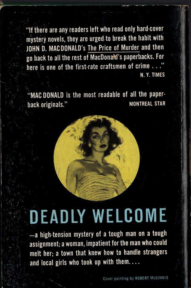 John D. MacDonald  DEADLY WELCOME magnified rear book cover image
