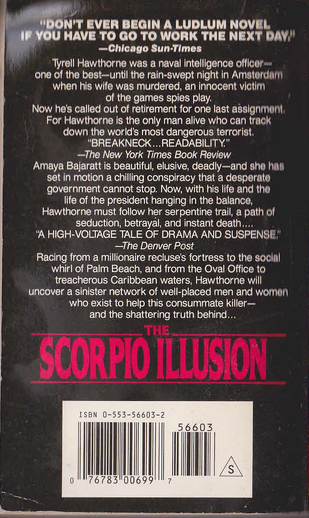 Robert Ludlum  THE SCORPIO ILLUSION magnified rear book cover image