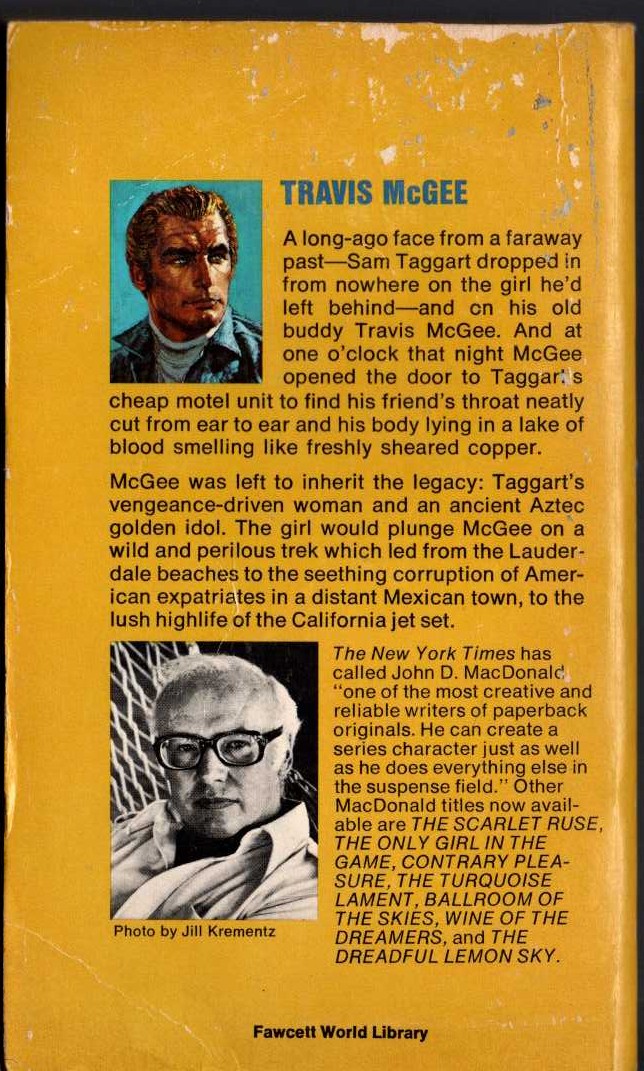John D. MacDonald  A DEADLY SHADE OF GOLD magnified rear book cover image