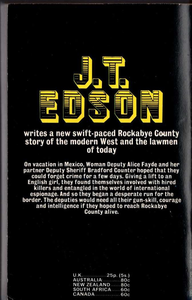 J.T. Edson  RUN FOR THE BORDER magnified rear book cover image