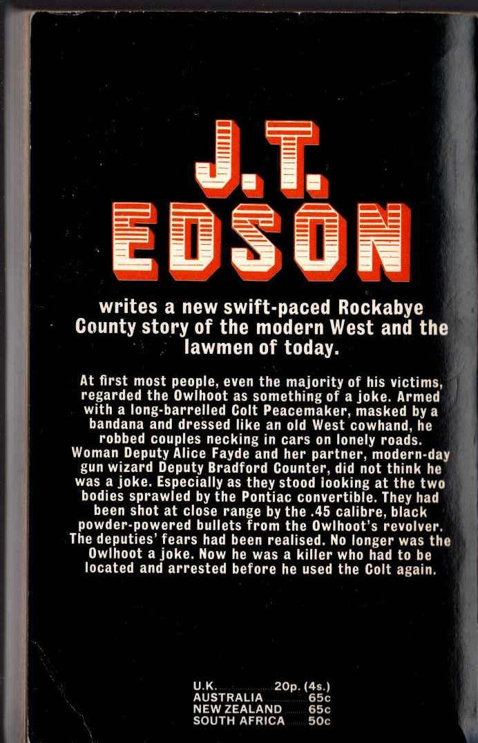 J.T. Edson  THE OWLHOOT magnified rear book cover image