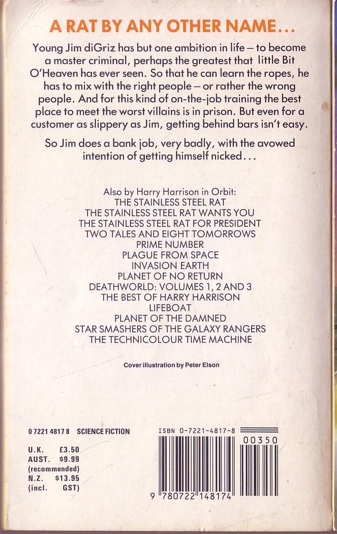 Harry Harrison  THE STAINLESS STEEL RAT IS BORN magnified rear book cover image
