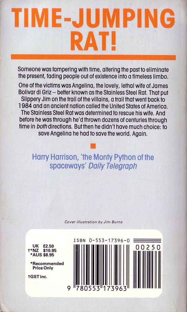 Harry Harrison  THE STAINLESS STEEL RAT SAVES THE WORLD magnified rear book cover image