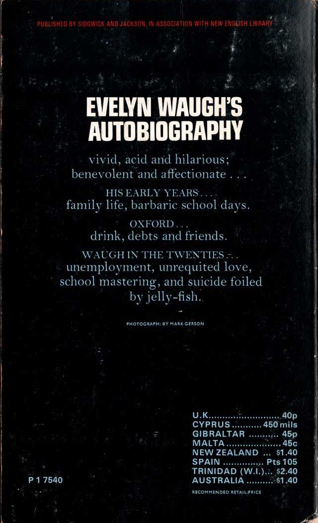 Evelyn Waugh  A LITTLE LEARNING (Autobiography) magnified rear book cover image