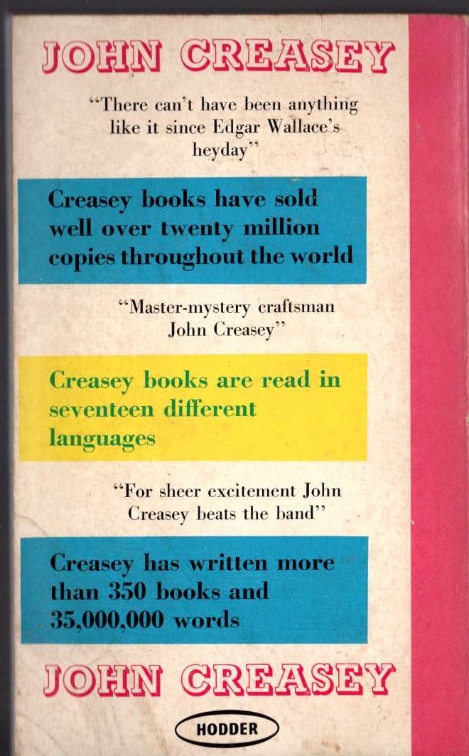 John Creasey  FIND INSPECTOR WEST magnified rear book cover image