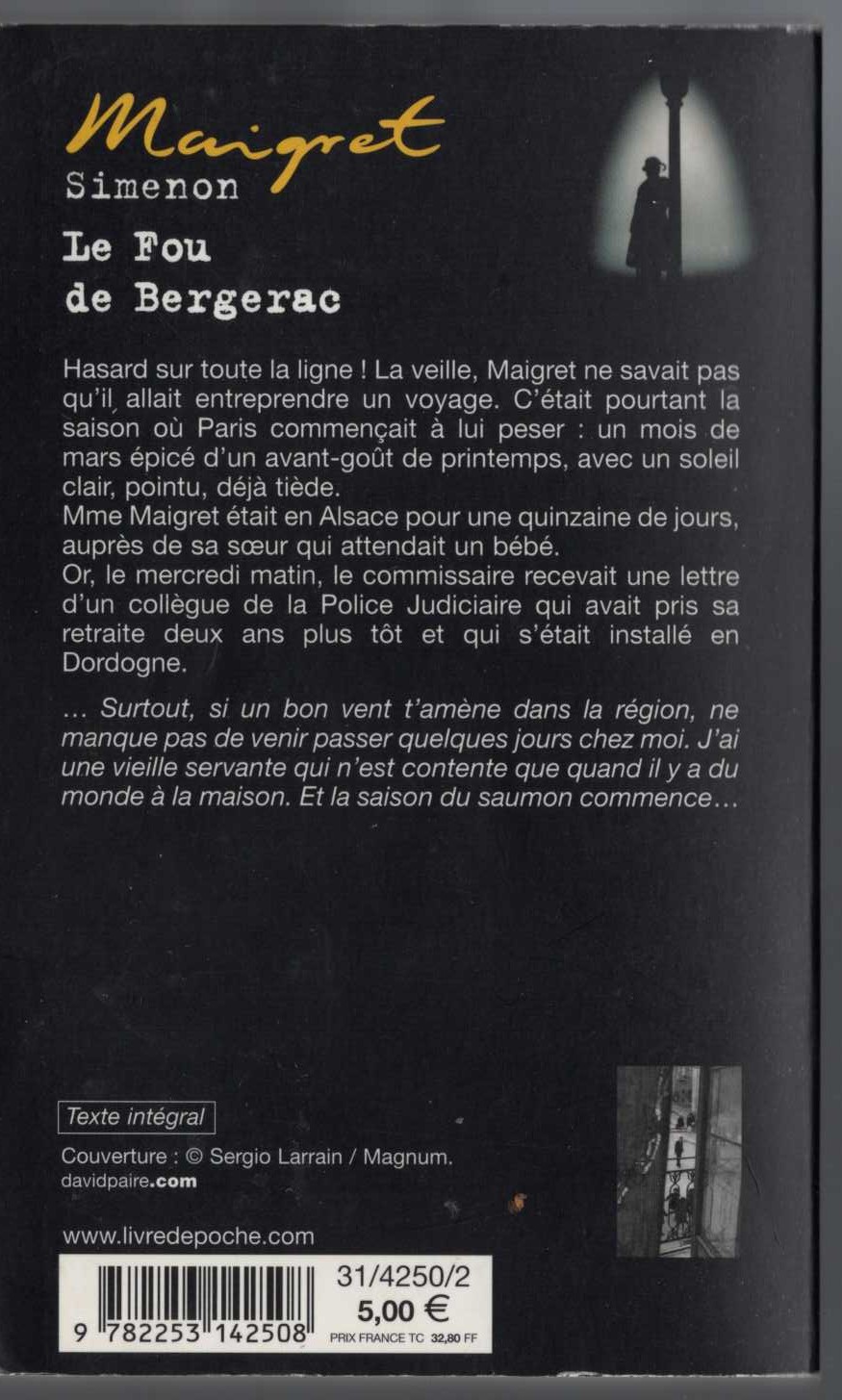 Georges Simenon  LE FOU DE BERGERAC magnified rear book cover image