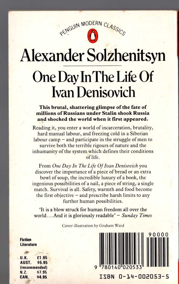 Alexander Solzhenitsyn  ONE DAY IN THE LIFE OF IVAN DENISOVICH magnified rear book cover image