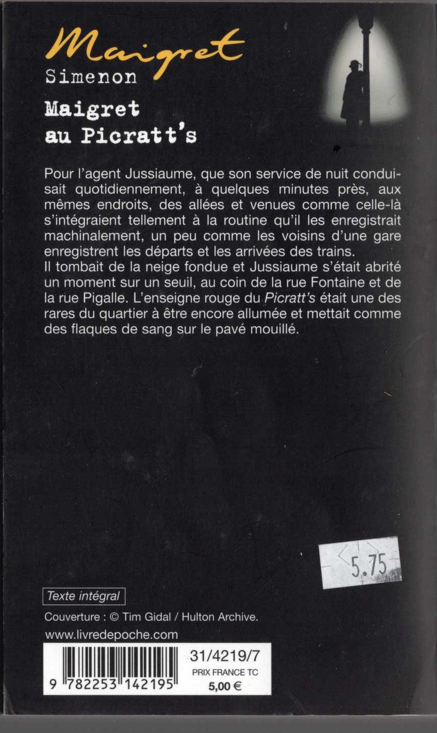 Georges Simenon  MAIGRET AU PICRATT'S magnified rear book cover image