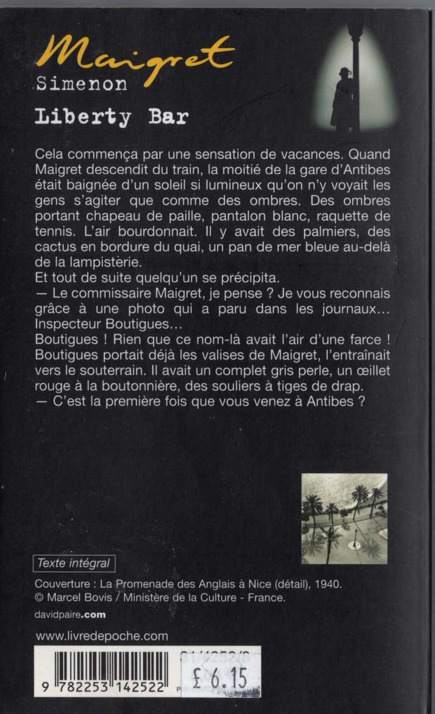 Georges Simenon  LIBERTY BAR magnified rear book cover image