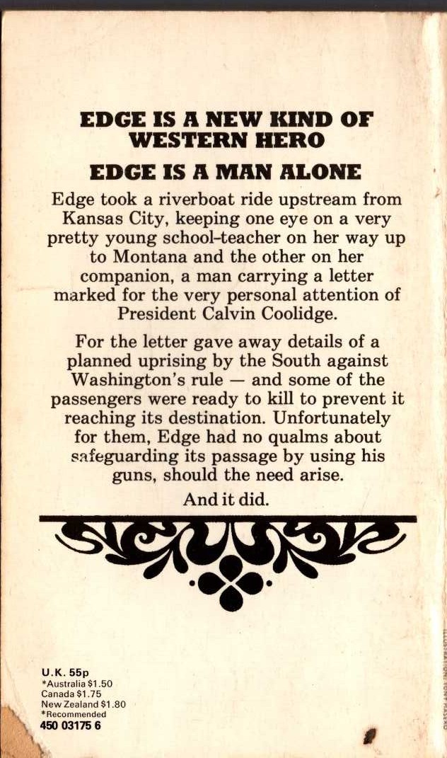 George G. Gilman  EDGE 23: ECHOES OF WAR magnified rear book cover image