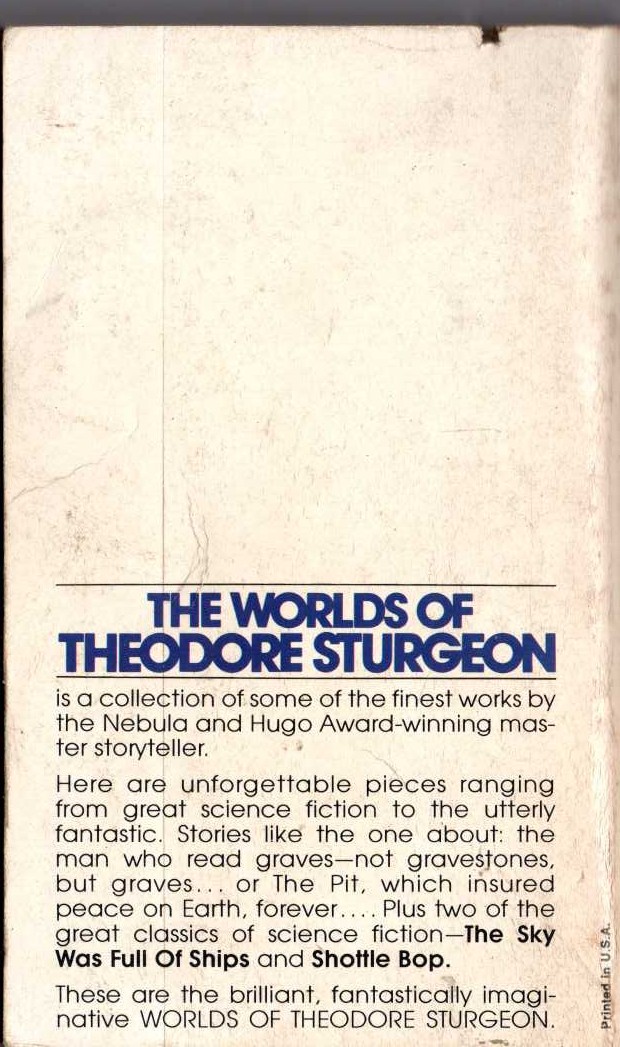 Theodore Sturgeon  THE WORLDS OF THEODORE STURGEON magnified rear book cover image