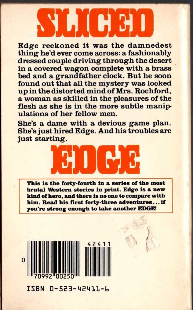 George G. Gilman  EDGE 44: THE BLIND SIDE magnified rear book cover image
