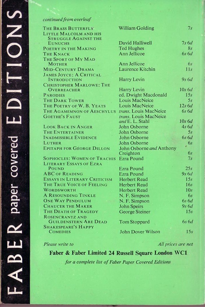 T.S. Eliot  THE FAMILIY REUNION magnified rear book cover image