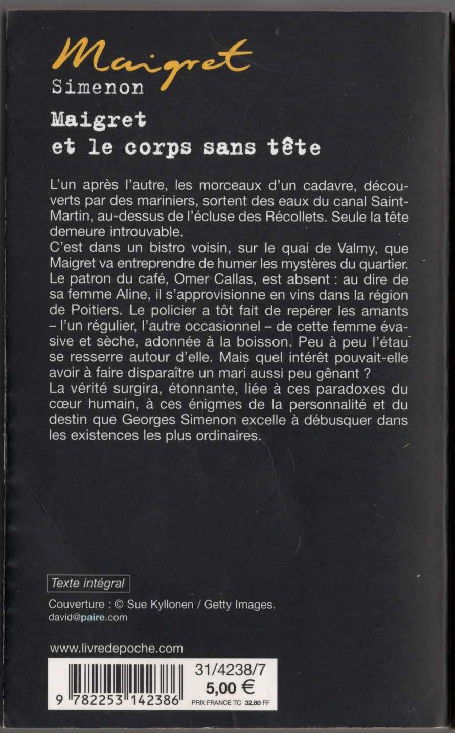 Georges Simenon  MAIGRET ET LE CORPS SANS TETE magnified rear book cover image
