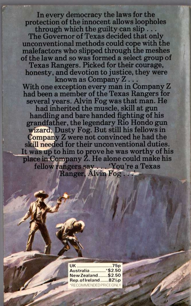 J.T. Edson  YOU'RE A TEXAS RANGER, ALVIN FOG magnified rear book cover image