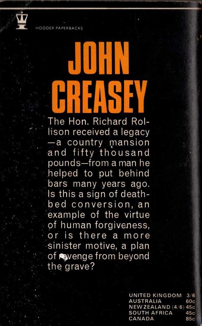John Creasey  LEAVE IT TO THE TOFF magnified rear book cover image