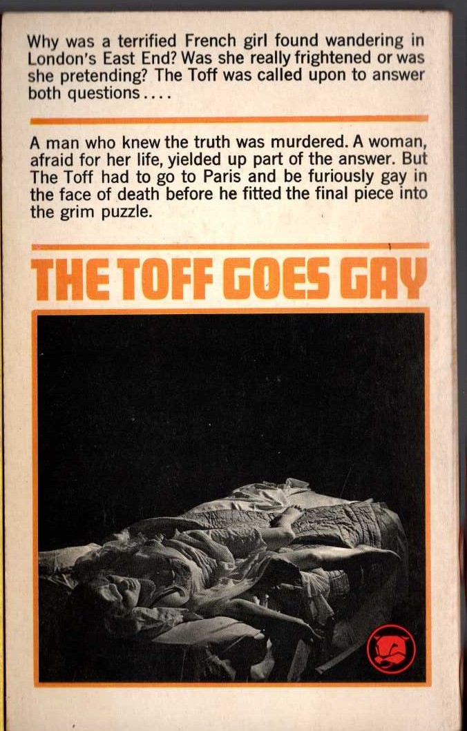 John Creasey  THE TOFF GOES GAY magnified rear book cover image