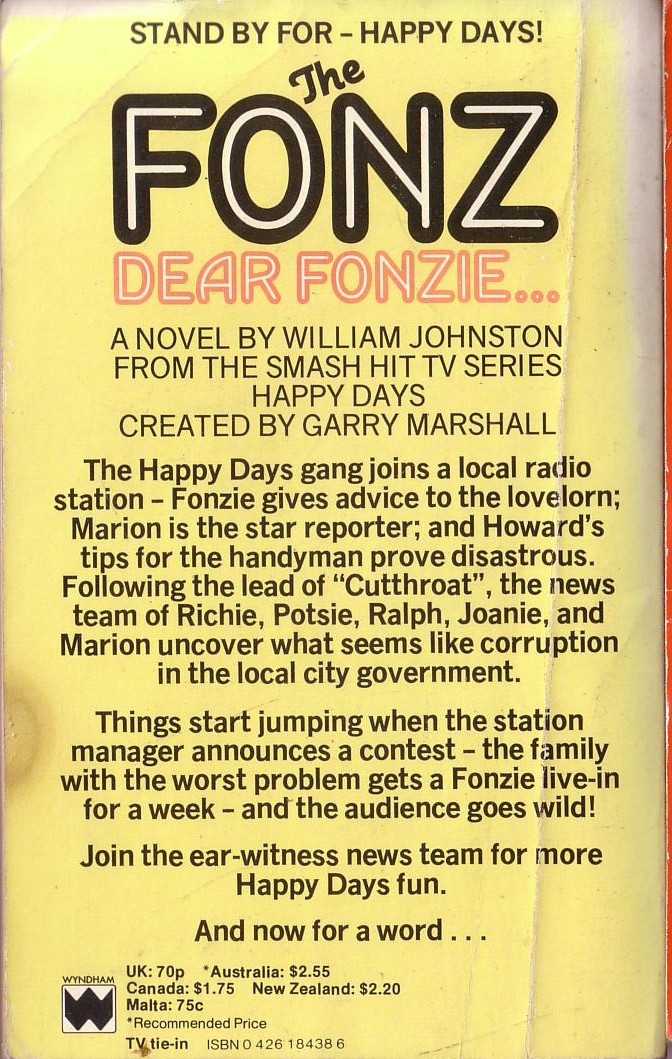 William Johnston  HAPPY DAYS #3: Dear Fonzie... magnified rear book cover image