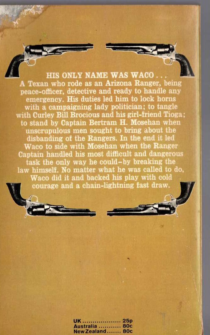 J.T. Edson  WACO RIDES IN magnified rear book cover image