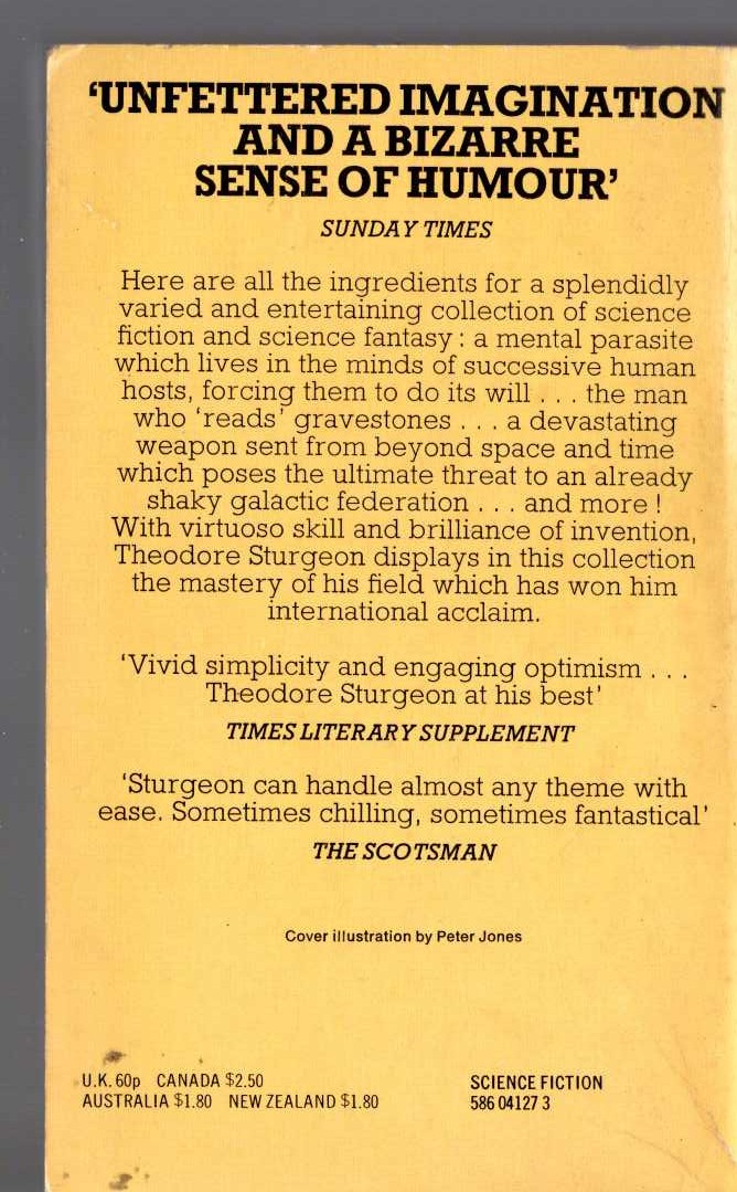 Theodore Sturgeon  TO HERE AND THE EASEL magnified rear book cover image