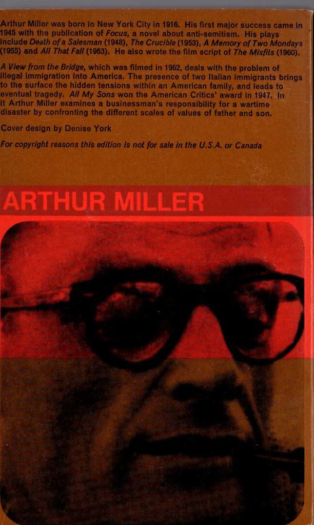 Arthur Miller  A VIEW FROM THE BRIDGE/ ALL MY SONS magnified rear book cover image