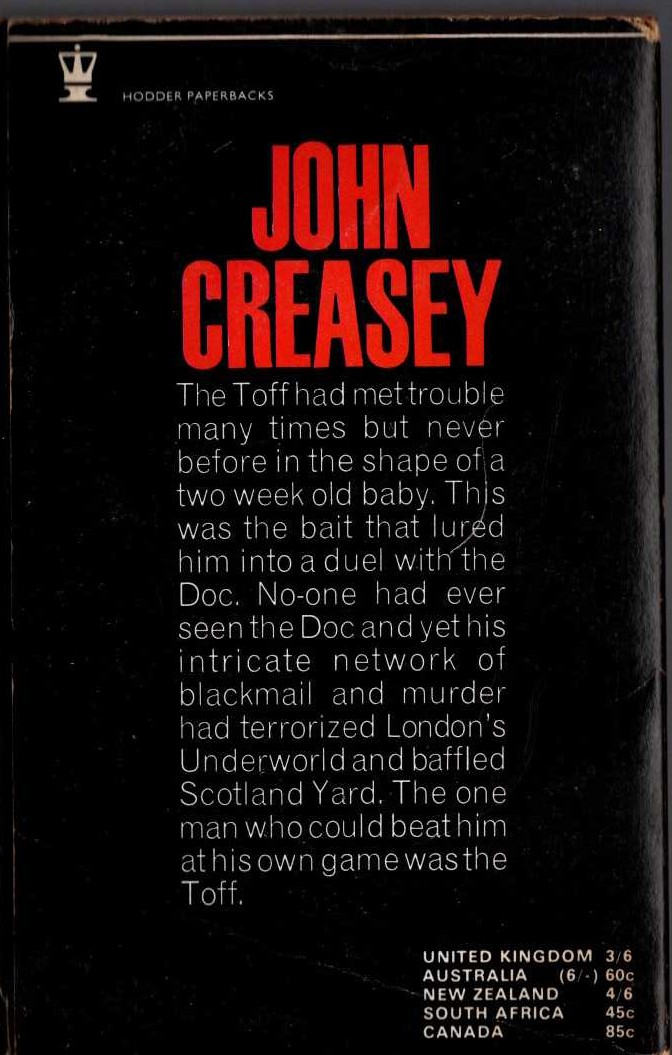 John Creasey  THE TOFF ON FIRE magnified rear book cover image