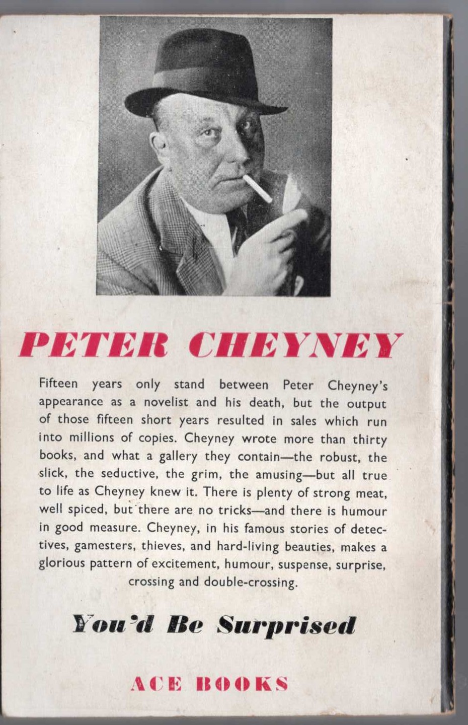 Peter Cheyney  YOU'D BE SURPRISED magnified rear book cover image