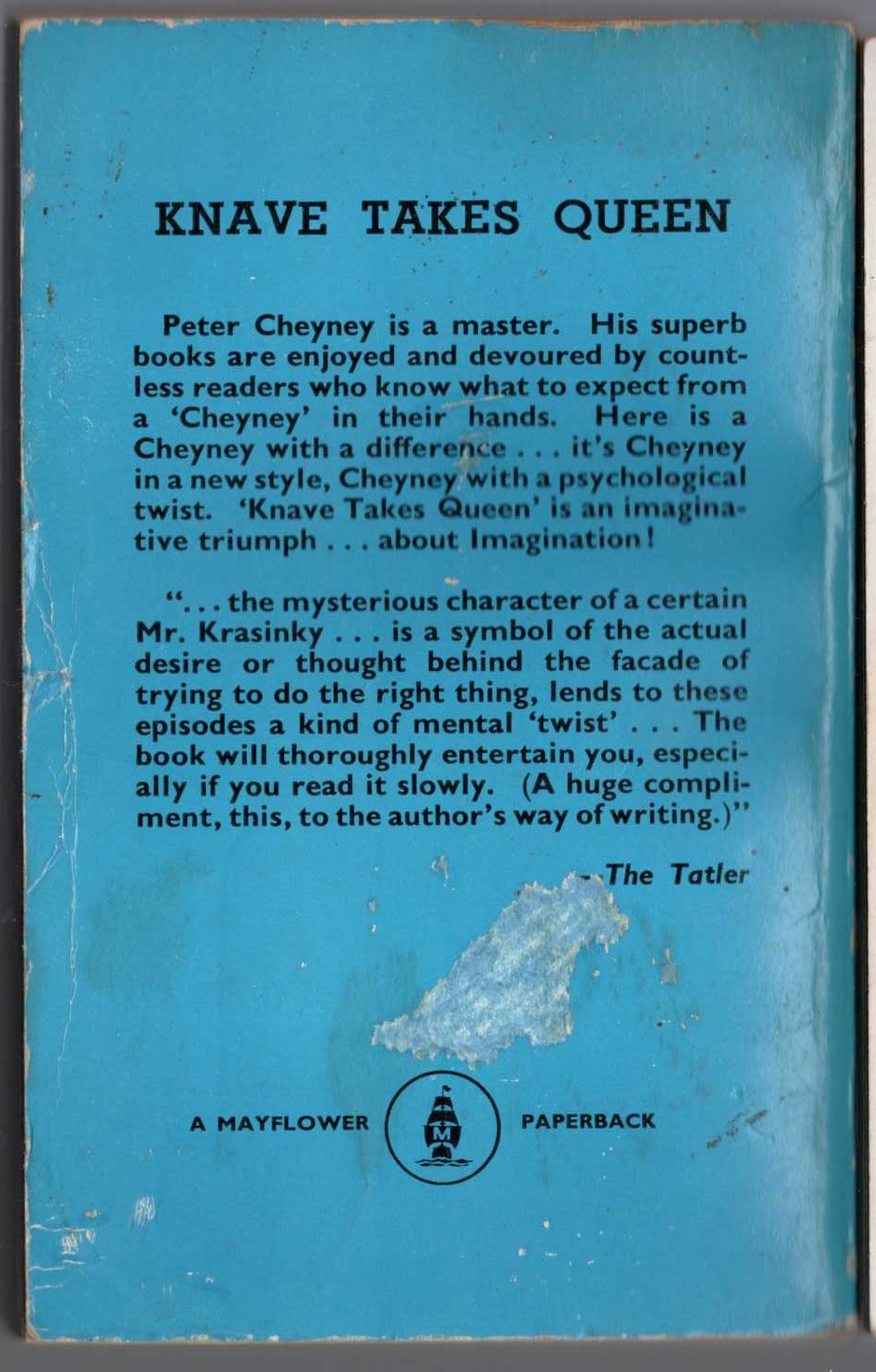 Peter Cheyney  KNAVE TAKES QUEEN magnified rear book cover image