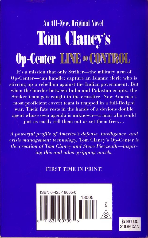 Tom Clancy  TOM CLANCY'S OP-CENTRE: LINE OF CONTROL magnified rear book cover image