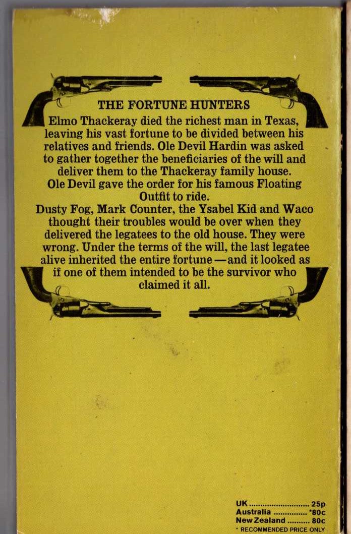 J.T. Edson  THE FORTUNE HUNTERS magnified rear book cover image