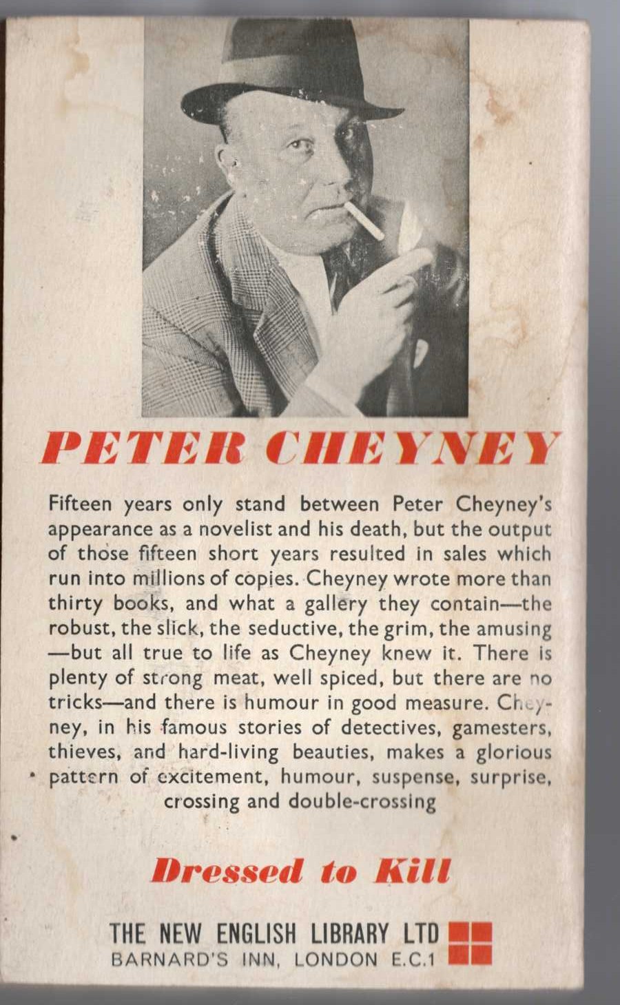 Peter Cheyney  DRESSED TO KILL magnified rear book cover image